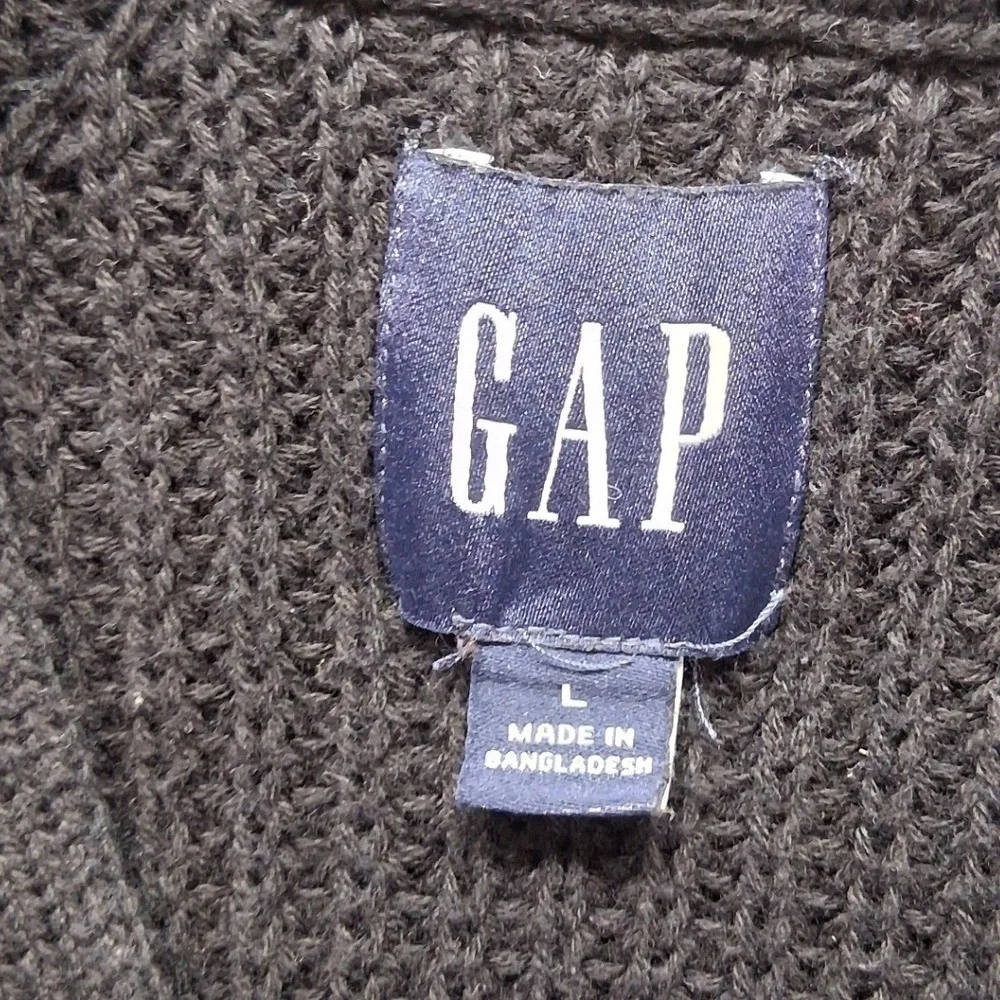 Gap Mens Black Shaker Stitch Cotton V-Neck Cardigan Sweater Large